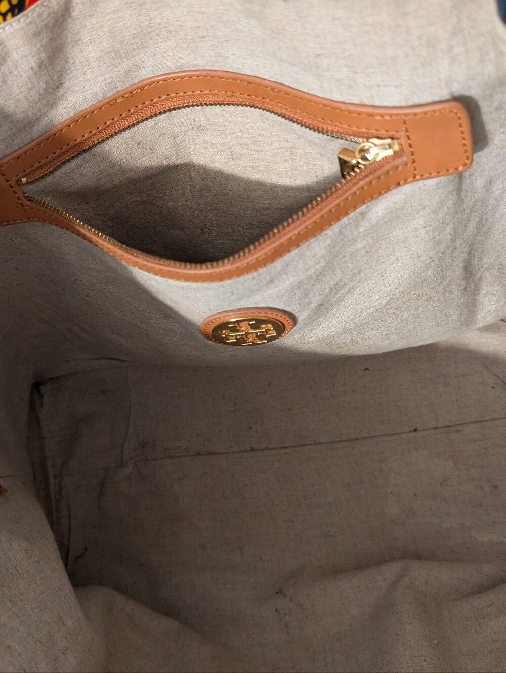 Tory Burch Canvas Tote with Tan Leather Trim and Gold Logo - Picture 5 of 12